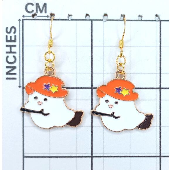 Ghost Witch on Broom Dangle Earrings 🎃 - Picture 3 of 4